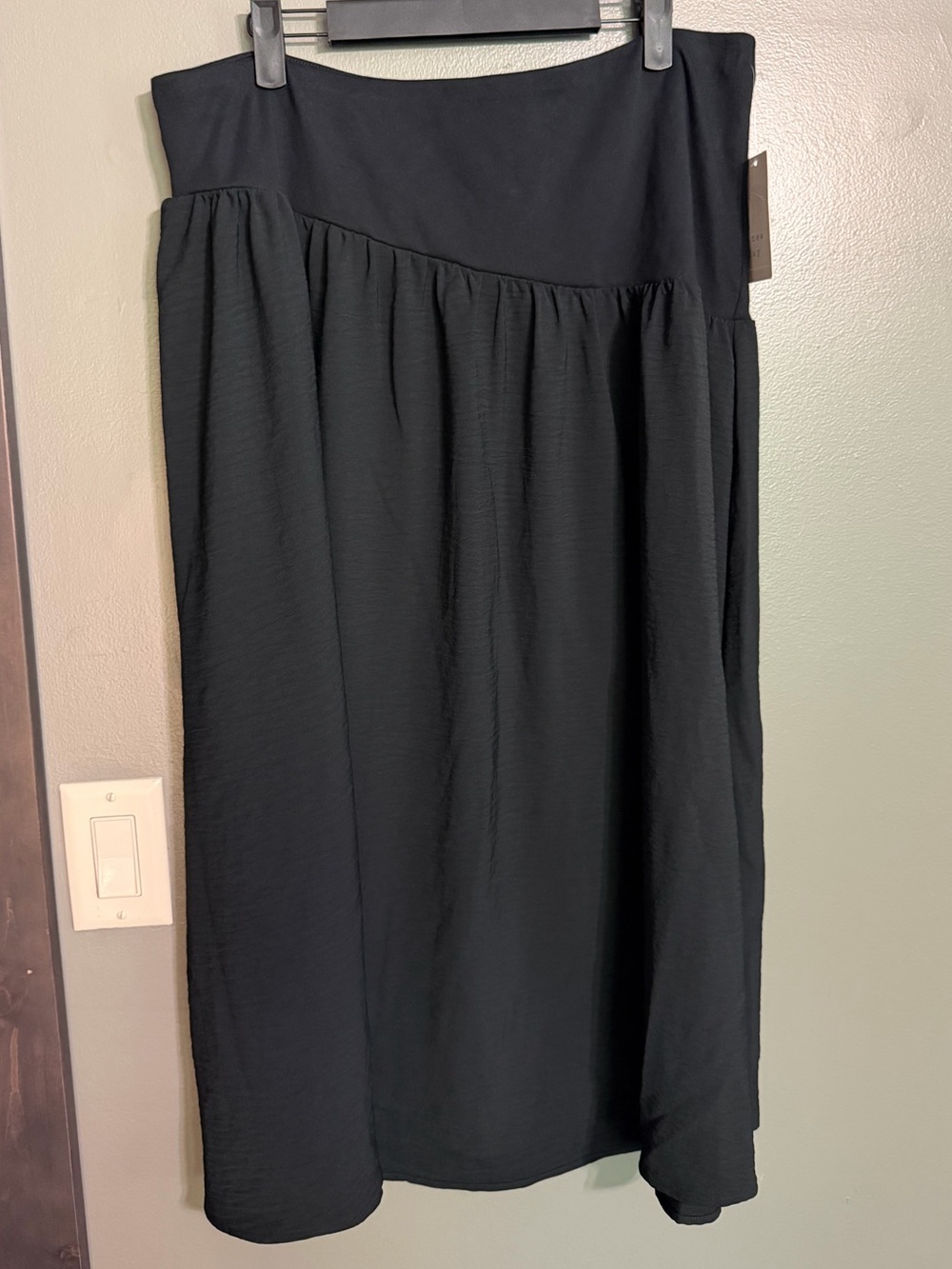 A New Day Asymmetrical Waist Midi Skirt Solid Black Size L NWT $32